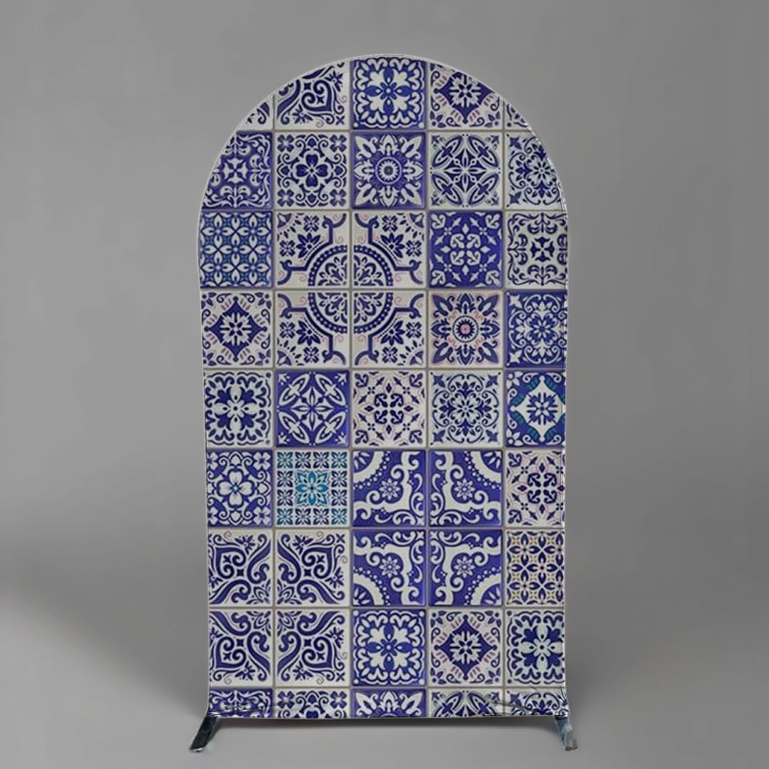 ittsmnt Arch Backdrop Cover Patchwork Tile Arched Stand Covers Stretchy Photography Background for Birthday Banquet Porcelain Parties Decor Banner