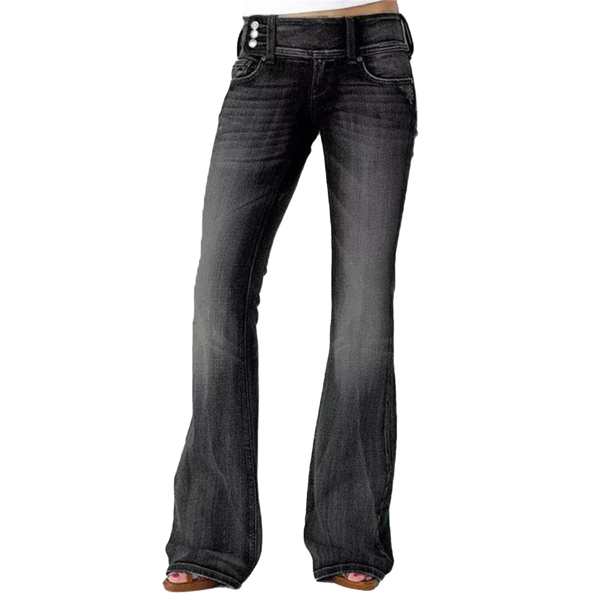 Maiyifu-GJ Bottom Jeans for Women Low Rise Flare Butt Lifting Mid Bootcut Denim Trousers Plus Size Wide Leg Denim Pants (Black5,3X-Large)