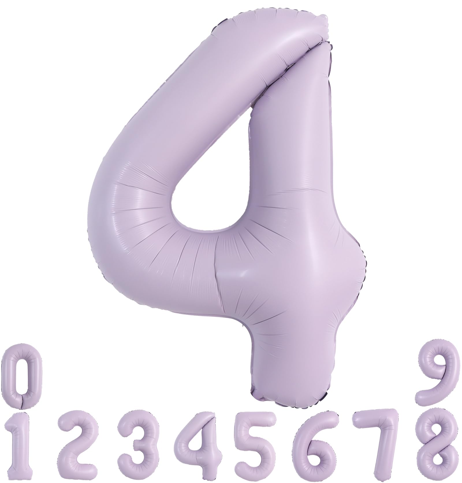 TONIFUL 40 Inch Cream Purple Large Number 4 Balloon for 4th Birthday Party Decorations Big Light Purple Foil Mylar Digital 4 for Girls Four Year Old