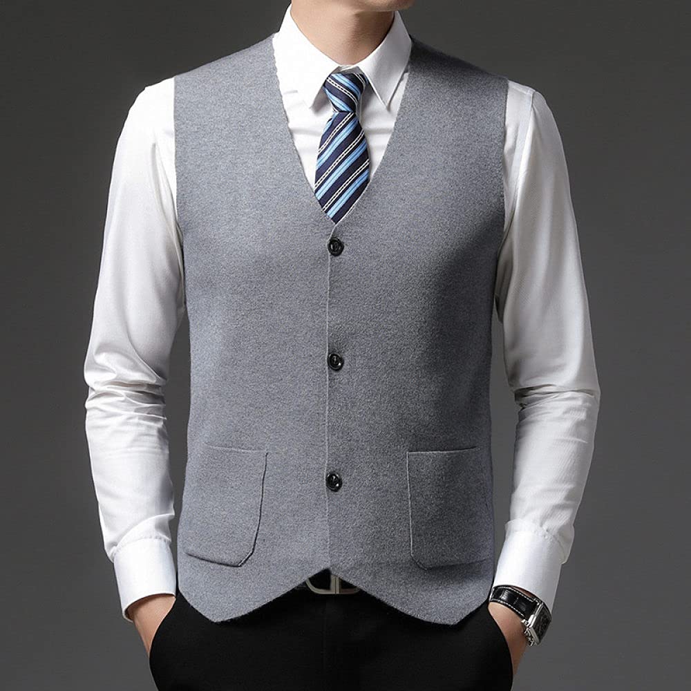 Pullunder Herren Ärmellos,Herren Strickpullover Weste Lässig Einfarbig Grau V-Ausschnitt Ärmellos Knöpfe Strickjacke Weste Classic Business Slim Strickweste Herbststrick Tanktops Mit Tasche