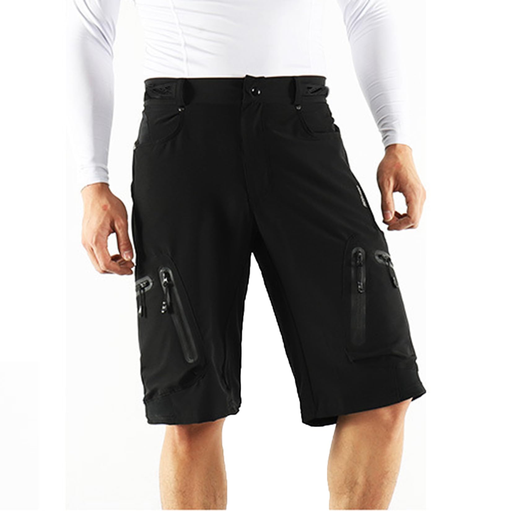 Pantaloncini da Bici da Uomo MTB Larghi Pantaloncini da Ciclismo da Strada per Bici da Strada Pantaloncini Leggeri da Mountain Bike con Tasche con Cerniera,Black-M