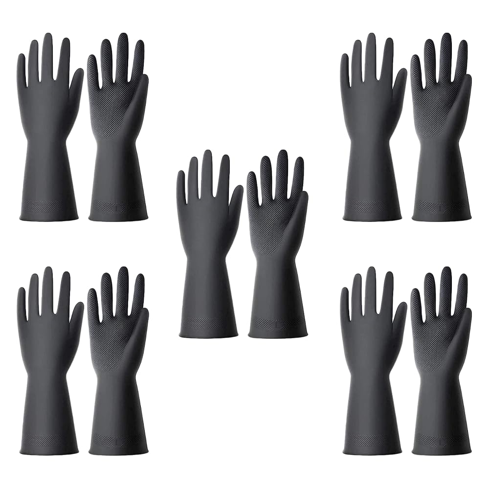 garbnoire Natural Latex Reusable Stretchable Rubber Heavy Duty Hand Gloves with Texture Palm Grip Anti-Slip Rolled Cuff Suited for Gardening |Multi-Purpose Use Outdoor Large - (Pair of 5, Black)-image-8