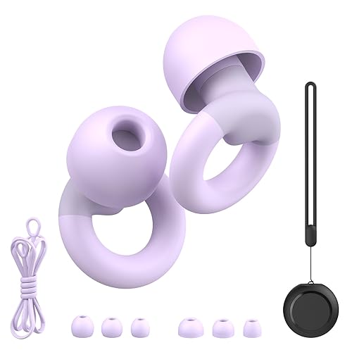 JUSTRVN Earplugs for Sleeping,Noise Reduction Soft Silicone Ear plugs with 7 Pairs Ear tips&One Connection Cord,Hearing Protection Reusable Earplugs for Sleeping,Concert,Work&Sound Reduction 25dB-30db - Orchid