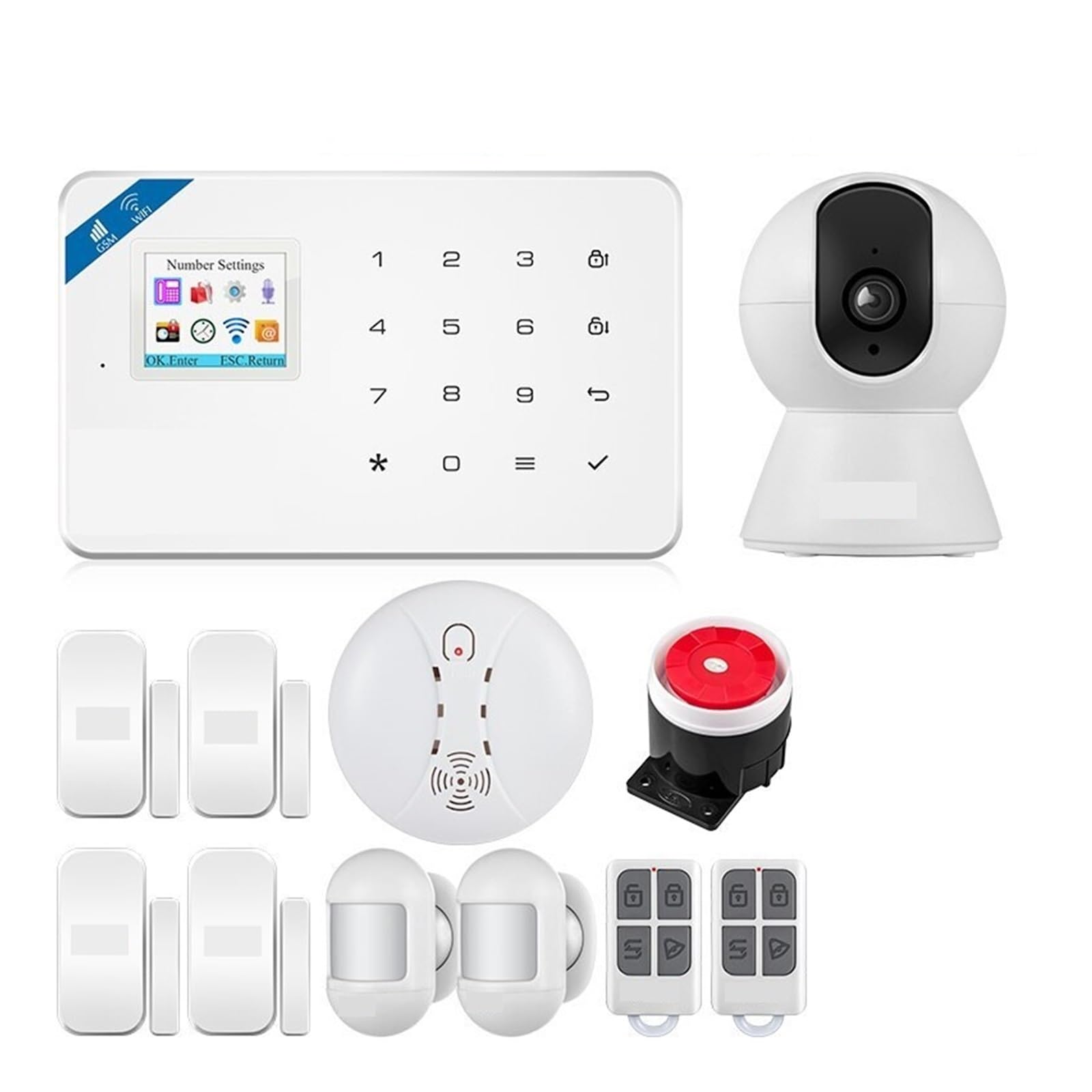 El de alarma seguridad inteligente GSM funciona con el Sensor ventana puerta humo, Detector movimiento antirrobo for hogar Para casa y garaje(WIFI GSM KIT4 Alarm)