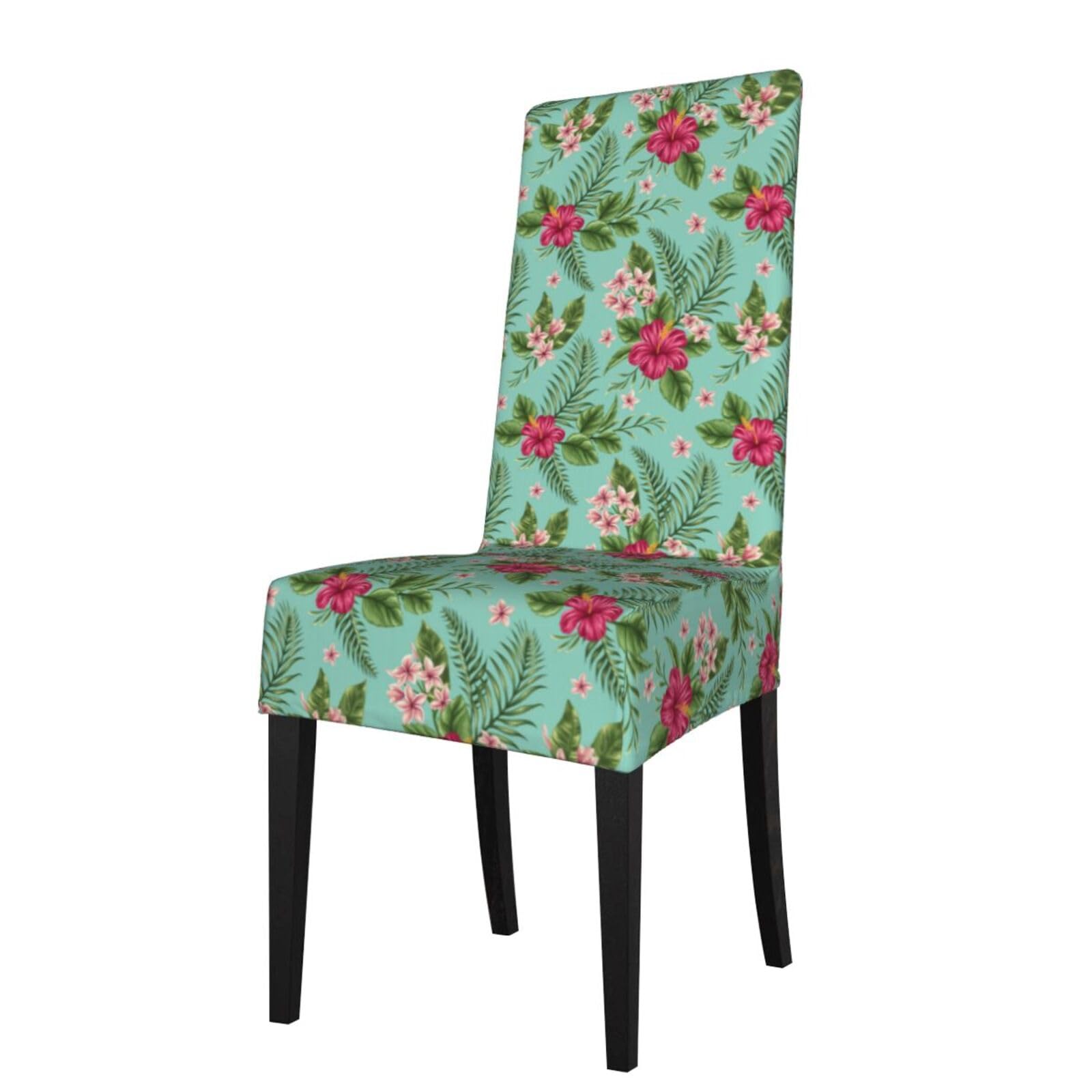 LKYMOH Plumeria And Hibiscus Flowers Print Exotic Jungle Palm Leaf, Chair Covers Stretch Chair Slipcovers for Dining Room, for Party Pet Protection Universal Fit Soft Polyester