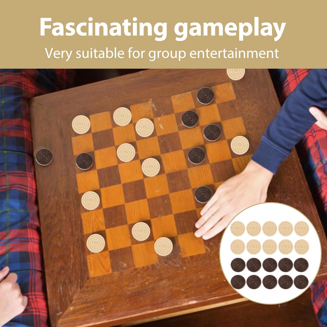 Holzspielsteine für Brettspiele, Dame, Backgammon & Schach, 24 PCS, Gelb, Einfarbig, Erwachsene, Unisex, Holz, Freistehend