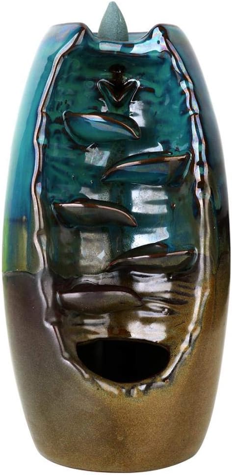 Incense Burner Backflow Incense Holder Ceramic Incense Cones Burner Incense Stick Holder Backflow Incense Burner with 10 Free Cones Home Decoration Handicraft Gift (Waterfall Incense Burner 2)