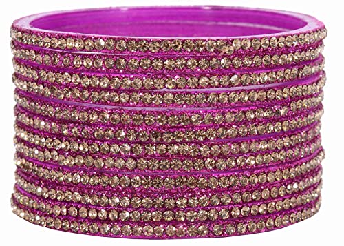 Image of NMII Glass with Zircon Gemstone and Beads Studdded Glossy Finished Traditional Bangle Set For Women and Girls