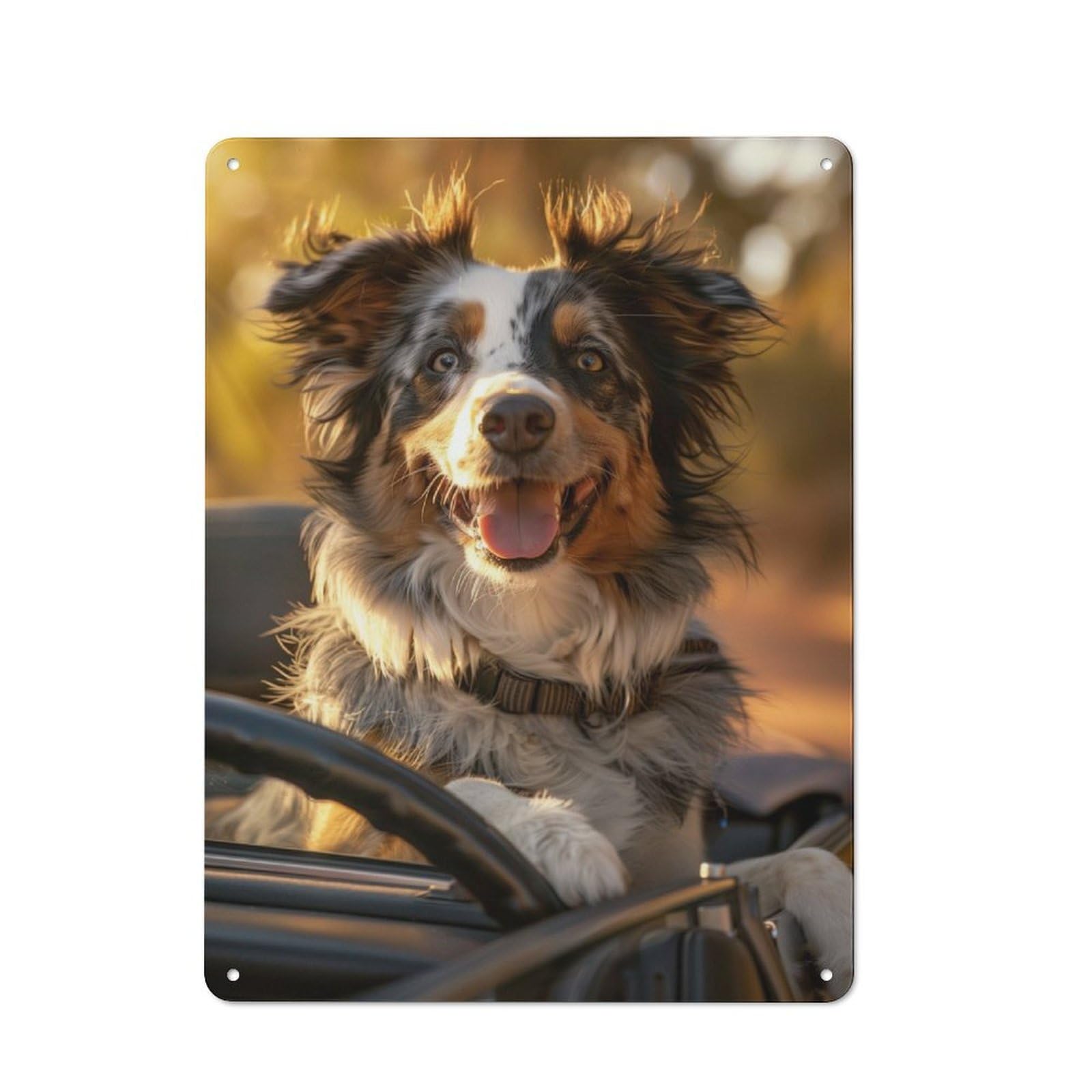 Junmoney Australian Shepherd Car Bistro Style Cafe Metal Sign 40X30cm Featuring Restaurant Wall Art For Takeaway, Bar, Kitchen Or Counter Area
