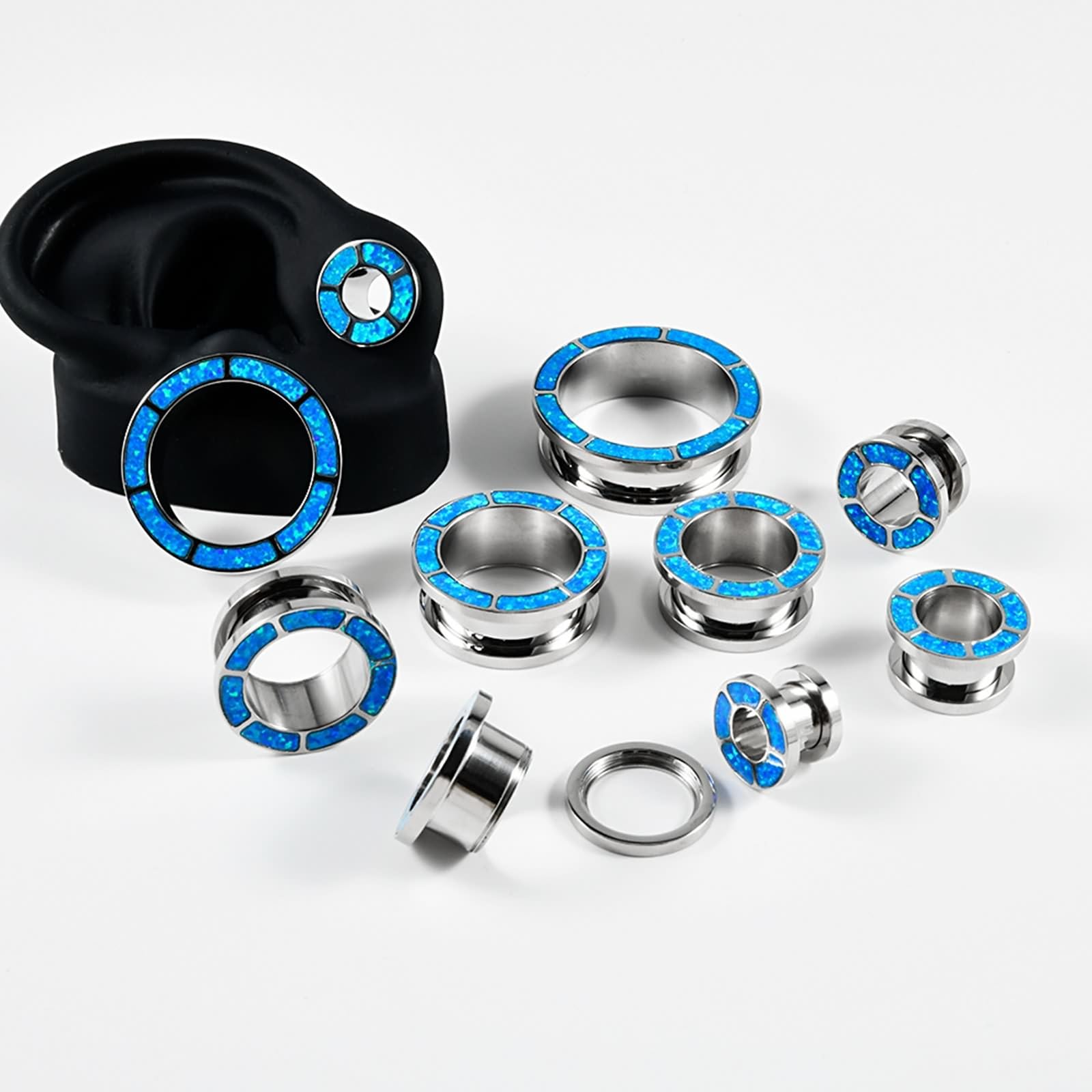 Gualiy 2 Pièce Ecarteur Oreilles 8-25mm Femme, Ecarteur Tunnel Oreille Acier inoxydable Vis Arrière avec Opale, Argent