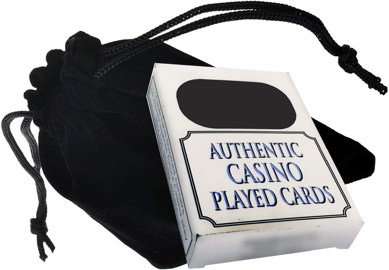 Cyber-Deals Wide Selection of Las Vegas Strip Casino Table-Played Authentic Playing Card Decks with Black Velvet Cloth Pouch Bag