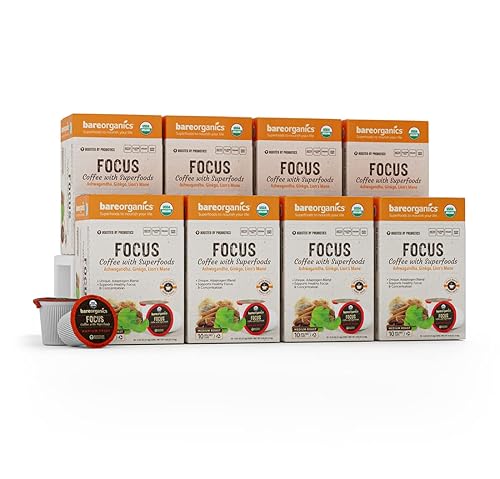 BareOrganics Cápsulas de café Focus con superalimentos y probióticos Compatible con Keurig K-Cup Certificado USDA orgánico vegano sin OMG y
