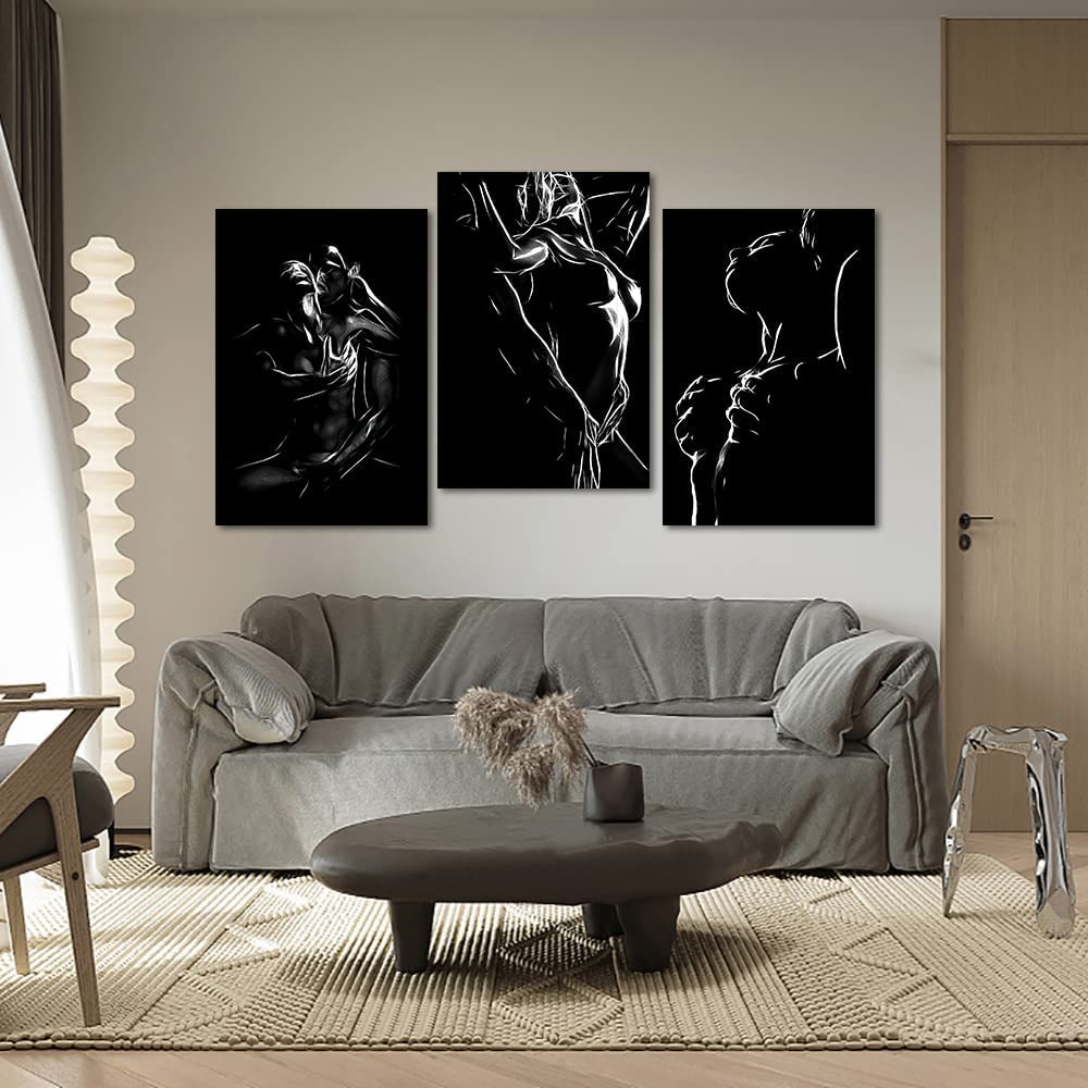 Amazon.co.jp: 3パネルキャンバスウォールアート抽象的な白黒絵画壁
