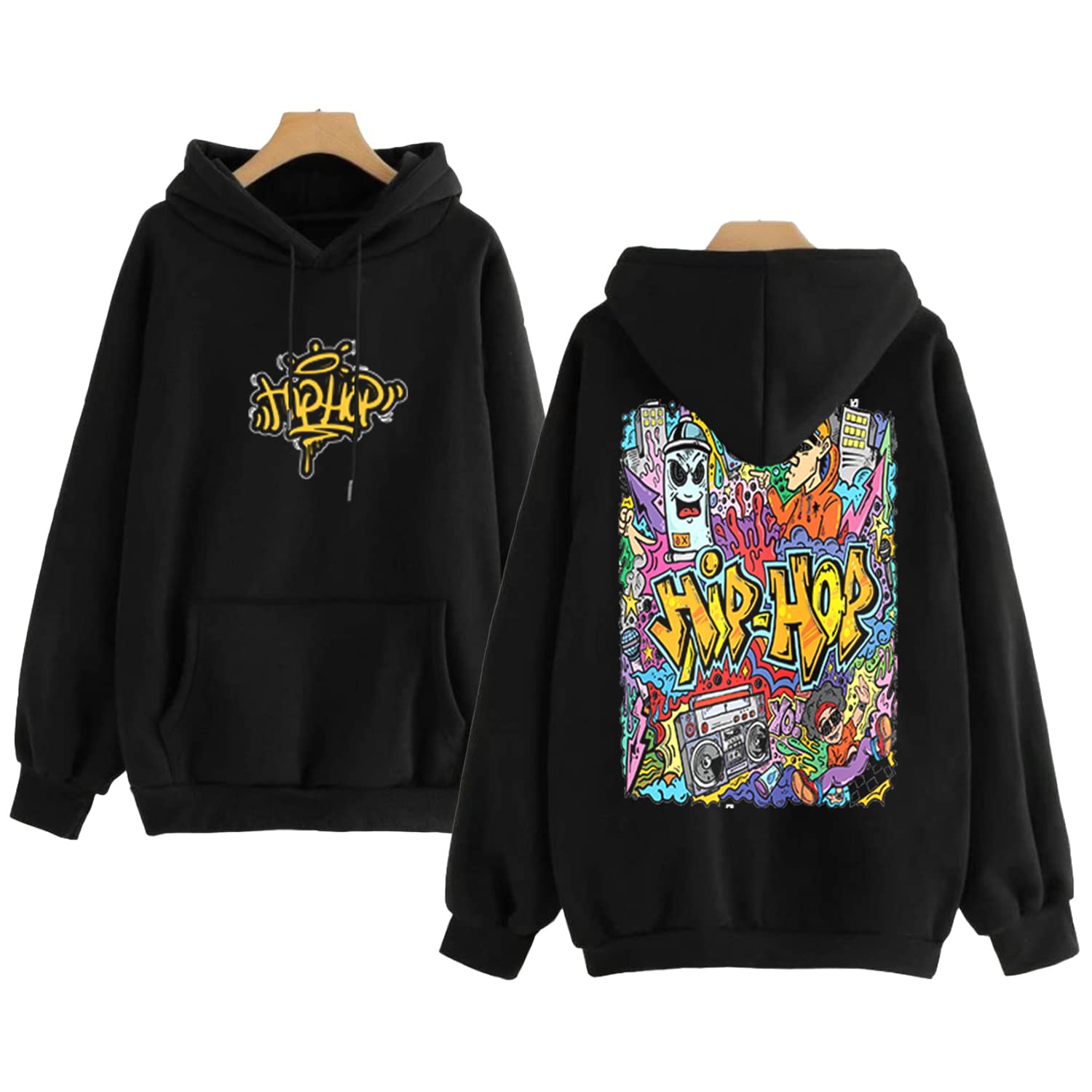 THALASI Felpa con cappuccio con stampa sul retro, oversize, vestibilità ampia, in pile, elegante, con cappuccio, felpe, abbigliamento invernale da donna