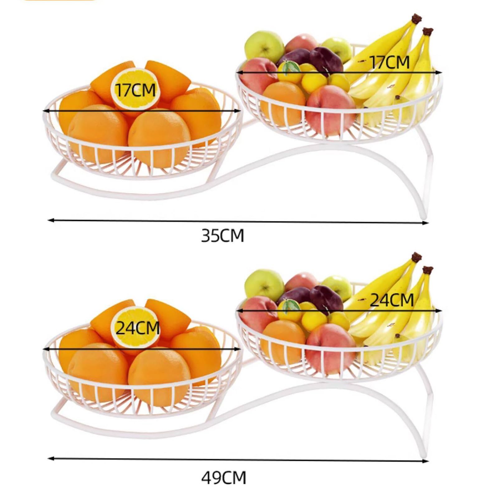 Fruteros de Cocina 2 Pisos, Estructura Soldada Sin Montaje para Encimera, Cesta de Frutas Metalica Negra para Almacenamiento de Patatas y Pan(Gold,49cm)