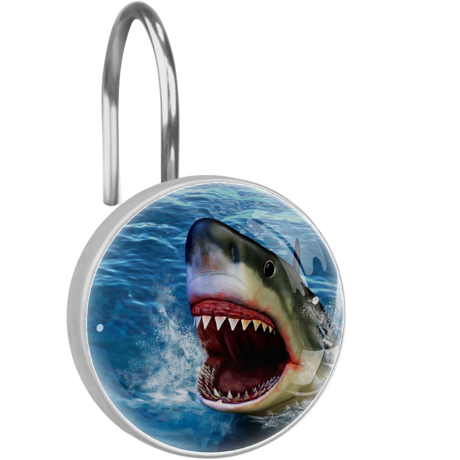 Crochets de rideau de douche Sharks en verre cristal anti-rouille - Lot de 12 anneaux