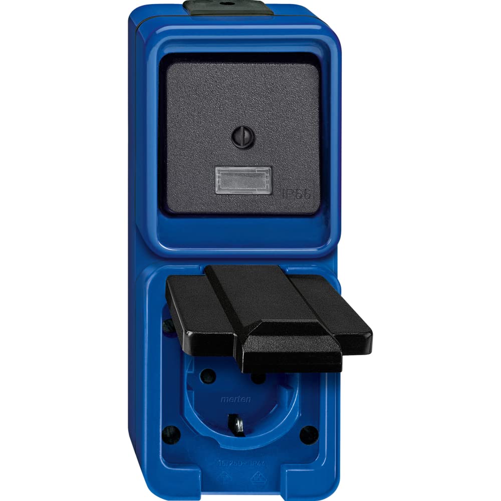 Merten Blue 227875 Combination Schuko Socket Outlet/Switch, Impact-Resistant