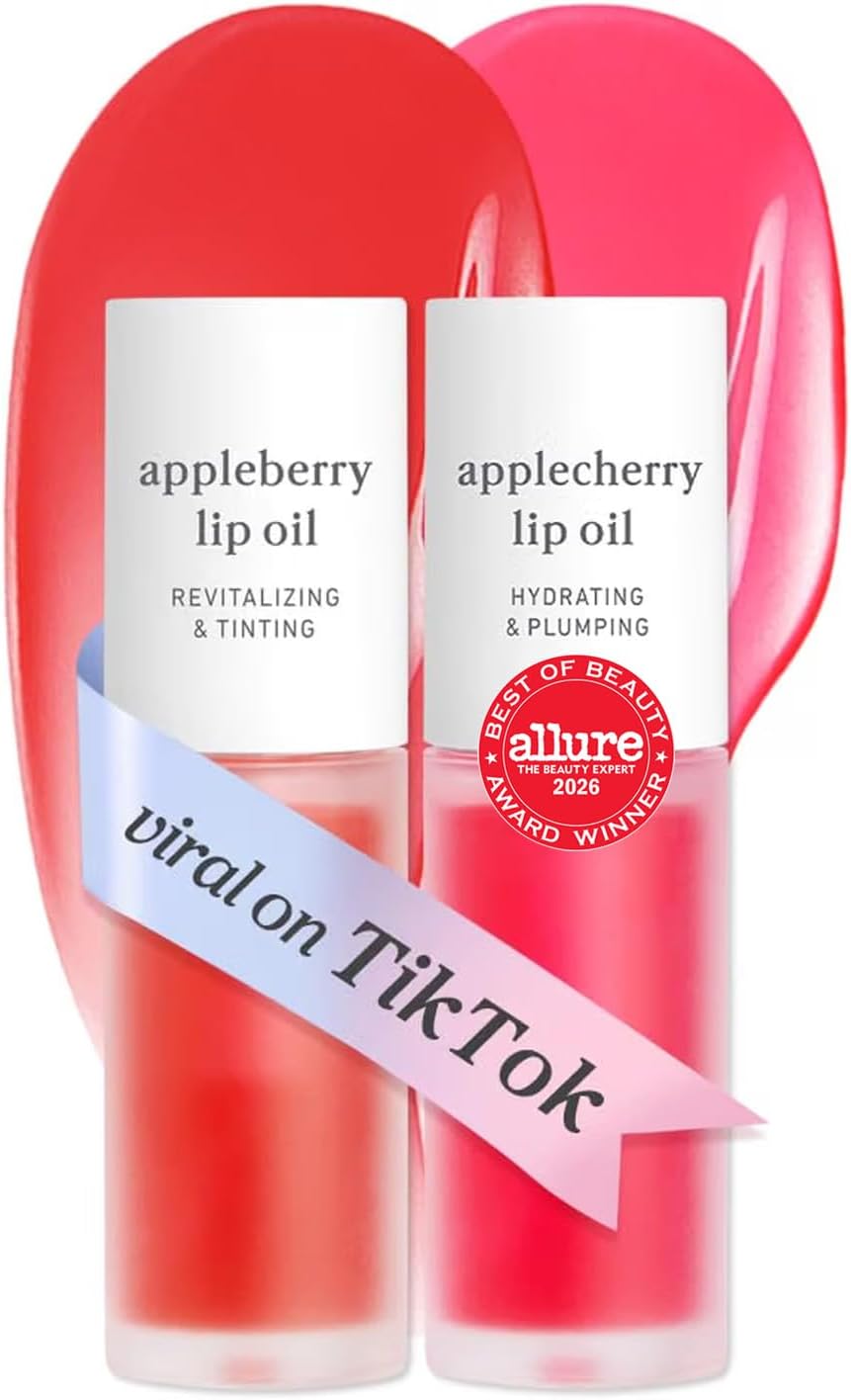 NOONI Korean Lip Oil Set - Appleberry & Applecherry - Plumping & Hydrating Tinted Lip Gloss | 24HR Hydration, Moisturizing Lip Oil, Natural Lip Plumping Effect, Waterproof Wear, Glossy Finish, Gift Stocking Stuffers