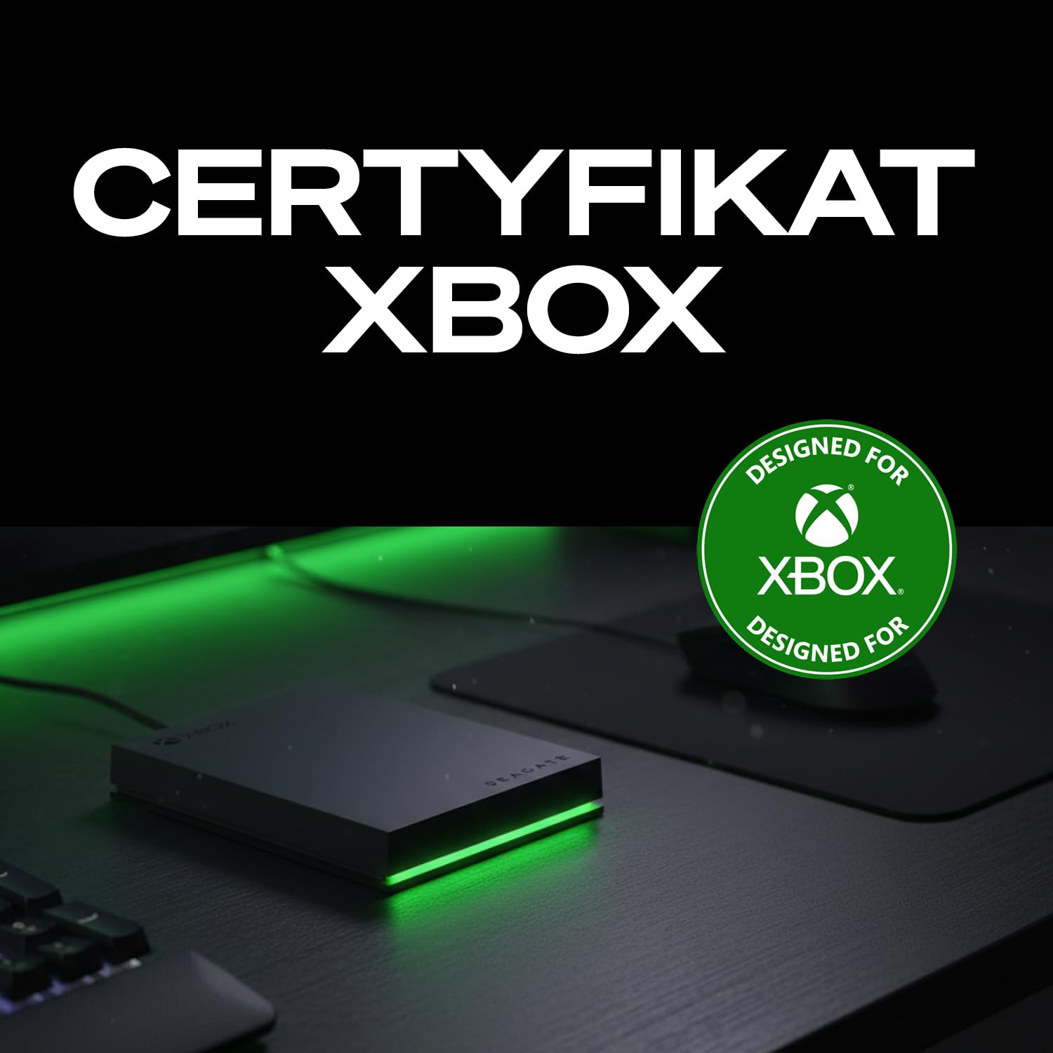 Seagate Game DriveXbox 2TB, Zewnętrzny dysk twardy, USB 3.2 Gen 1, wskaźniki LED RGB, Czarny, Data Rescue Service (STKX2000403)