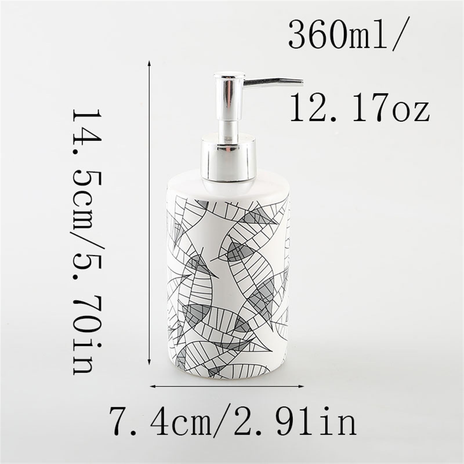 Dozownik mydła, dozownik mydła, wzór liścia, dozownik mydła do kuchni, łazienki, biura, ceramiczna pompka do mydła, biała butelka mydła na balsam i nie tylko, 360 ml, dozownik mydła kuchennego