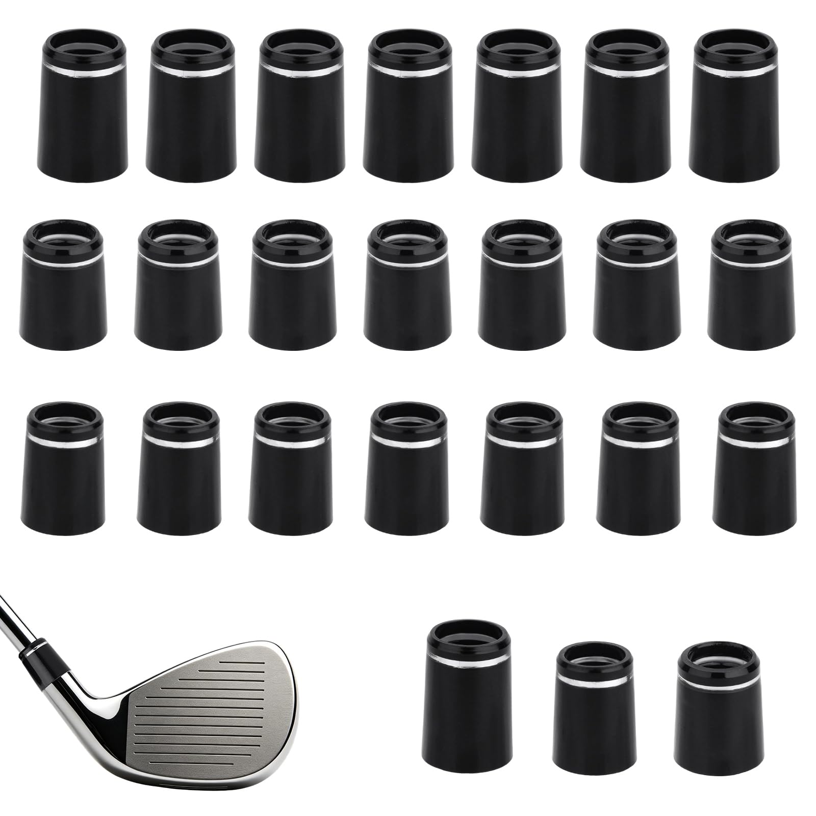 Fukaisu 24pcs Black Golf Iron Ferrules, Tapered 0.335 & 0.355 & 0.370 Shafts Club Ferrules for Most Iron Shafts Golf Club Body Accessories for Custom Builds and Repairs