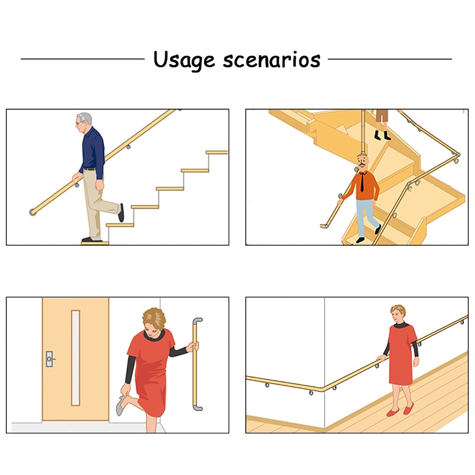 Round Wood Stair Handrails Interior Wall Mounted Handrail for Steps, Barrier-Free Staircase Grab Bar, Anti-Slip Railings for Home Corridor Bars Lofts Stair(570cm)