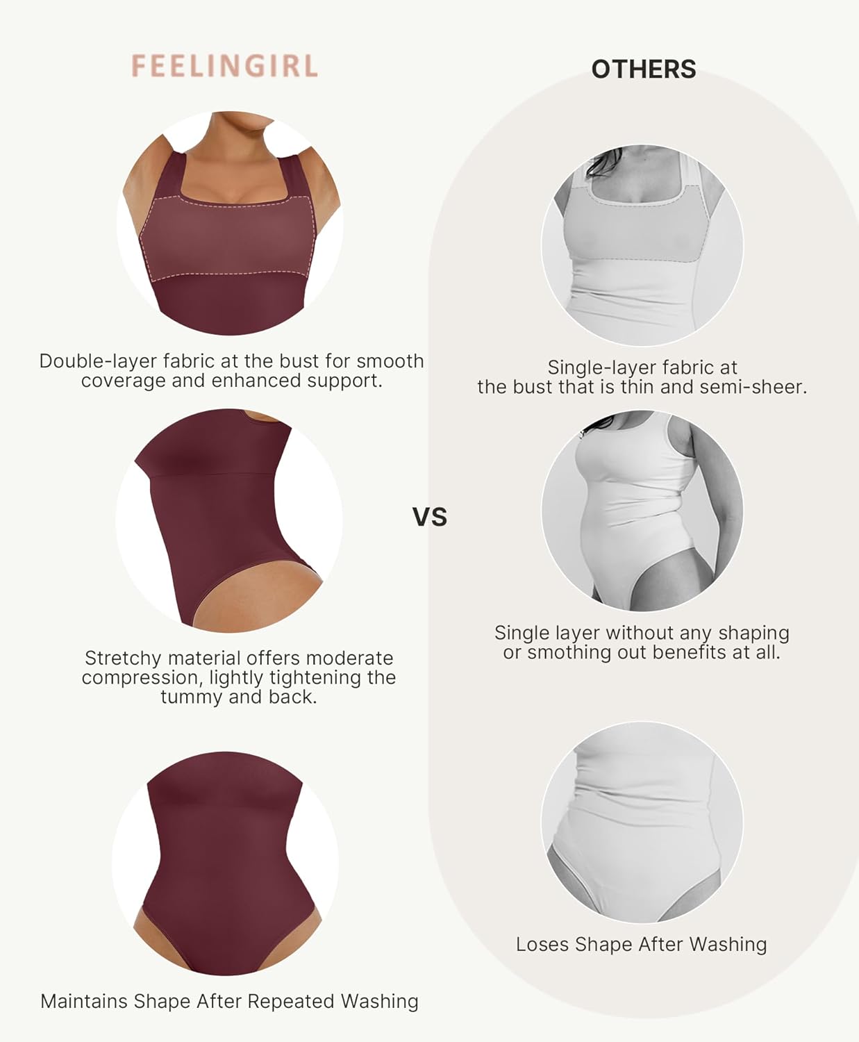 FeelinGirl Bodysuits for Women Seamless Square Neck Tummy Control Compression Thong Shapewear Bodysuit Tank Tops Bodysuit - Image 4