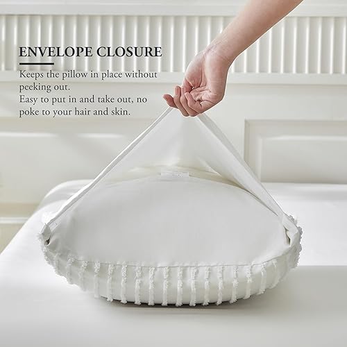 Miniatura 6 de WARMDERN Juego de 2 fundas de almohada blancas tamaño Queen estándar, fundas de almohada de microfibra suave, estilo bohemio con textura y cierre de