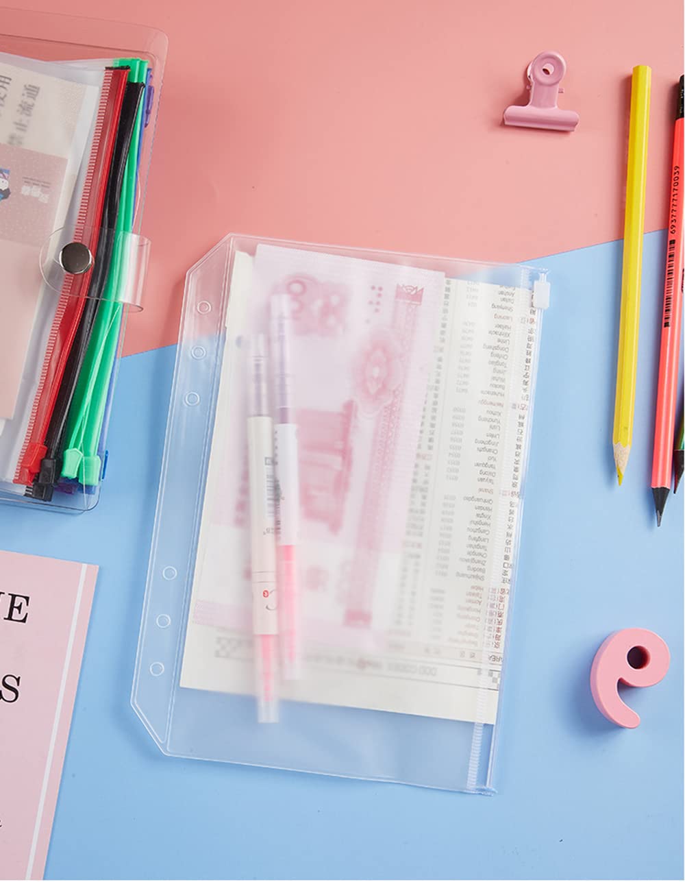 A6 Folder YUNYAN 15 Pieces Waterproof Plastic Binder Pockets A6 Binder Pockets 6 Holes Document Bag Loose Leaf Pockets Zip Bag for Documents Notebooks Cards - Image 3