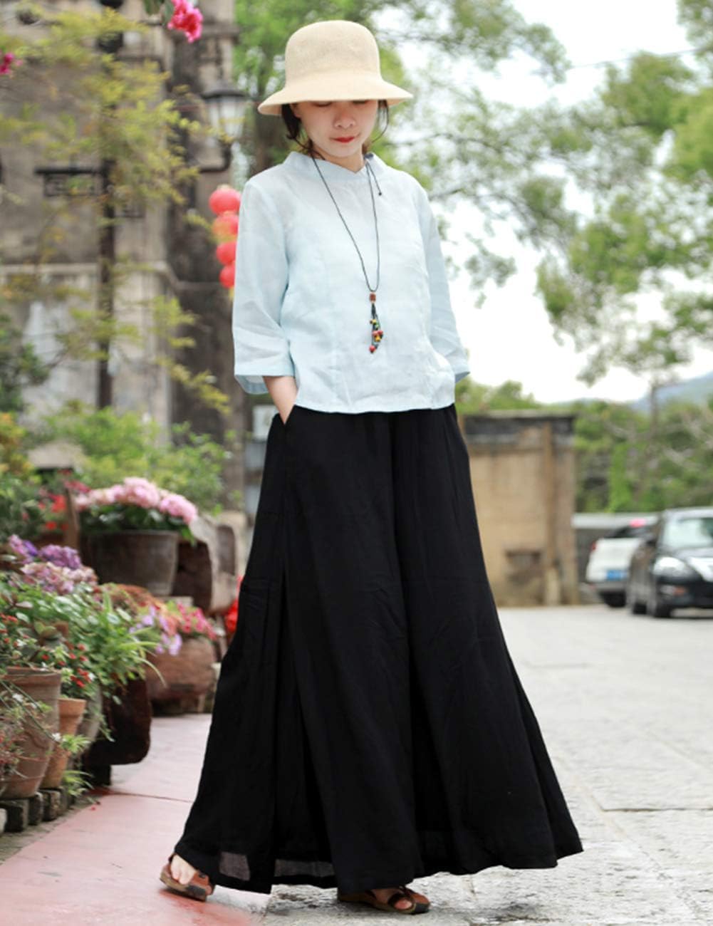 LZJN Women's Soft Casual Wide Leg Long Palazzo Pants Loose Fit Trousers Yoga Pants