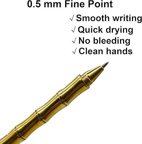 Miniatura 3 de Maydahui 5 bolígrafos de bambú de latón macizo con 12 recambios reemplazables, bolígrafo retro de latón dorado, tinta negra, bolígrafos de