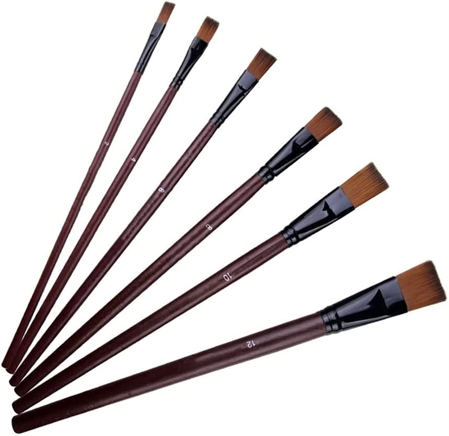 unids/Set Cepillo Plano Pelo de Nailon de Madera Acuarela acrílico Pincel para óleo Conjunto para Dibujar Pintura Arte Suministros