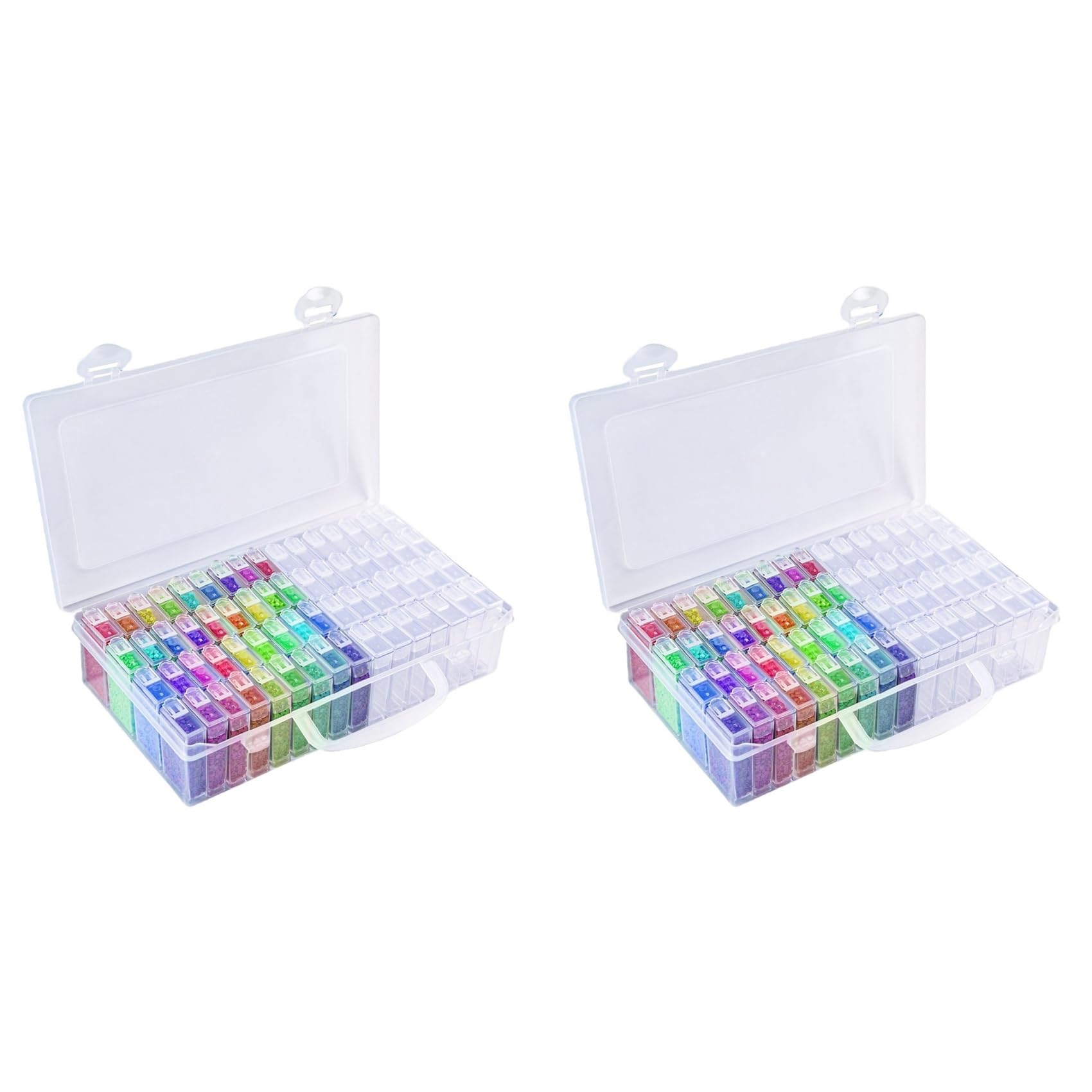 Hndhbfgrt 2X 64 Grids Paint Storage Box Portable Seed Bead Organizer Case DIY Nail Art Plastic Container