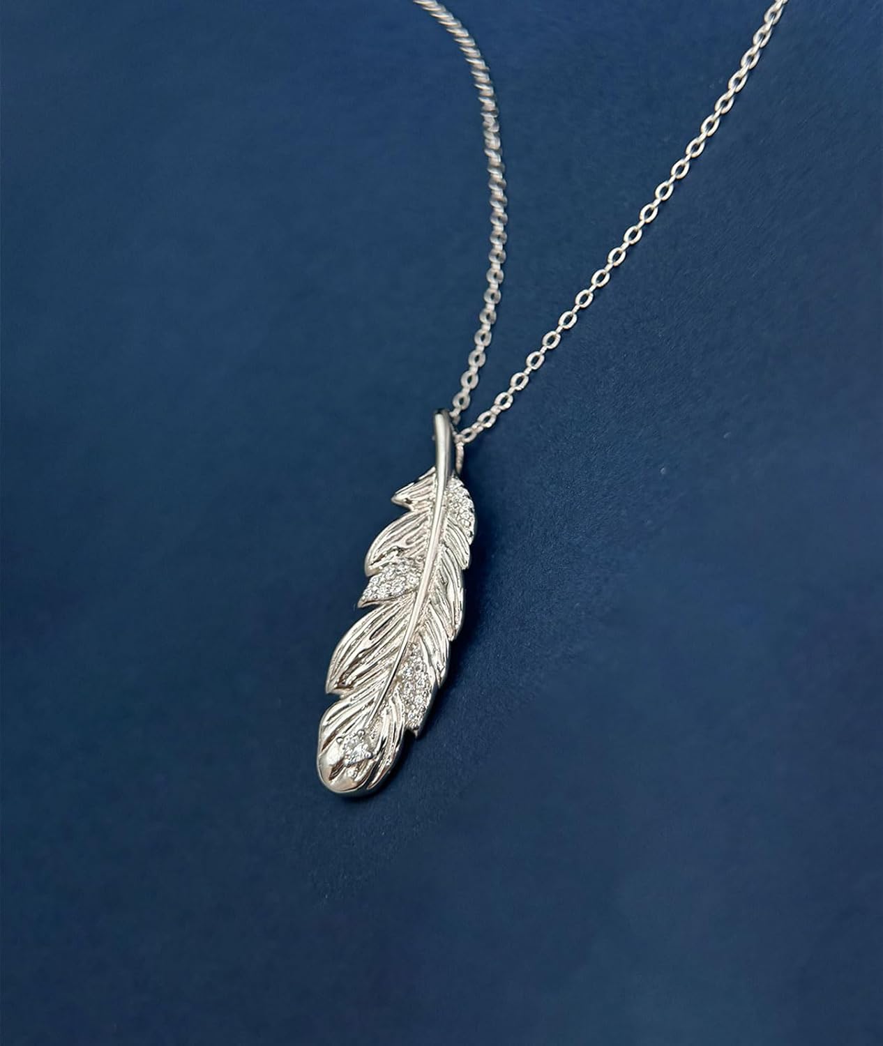 1/20 Carat Diamond Feather Necklace for Women 925 Sterling Silver Diamonds Feather Pendant Necklaces 18K White Gold Plated Fine Jewelry - Image 5
