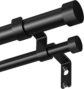 Double Curtain Rod, 1 Inch Heavy Duty Dual Rods, Black 36-60 Inch