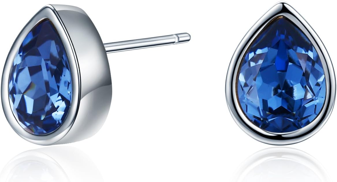 SBLING Platinum-Plated Teardrop Stud Earrings Made with Austrian Crystals for Women