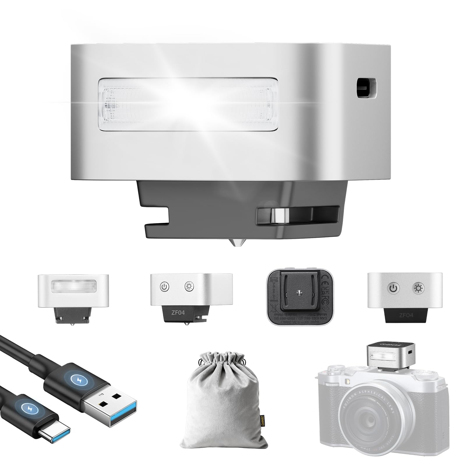 ZF04 Aluminum Mini Camera Flash Speedlite On Camera, 372 Full-Power Flashes 2.5S Recycle Mini Manual Flash for Canon/Sony zv1/Sony zve10 /Ricoh gr3/