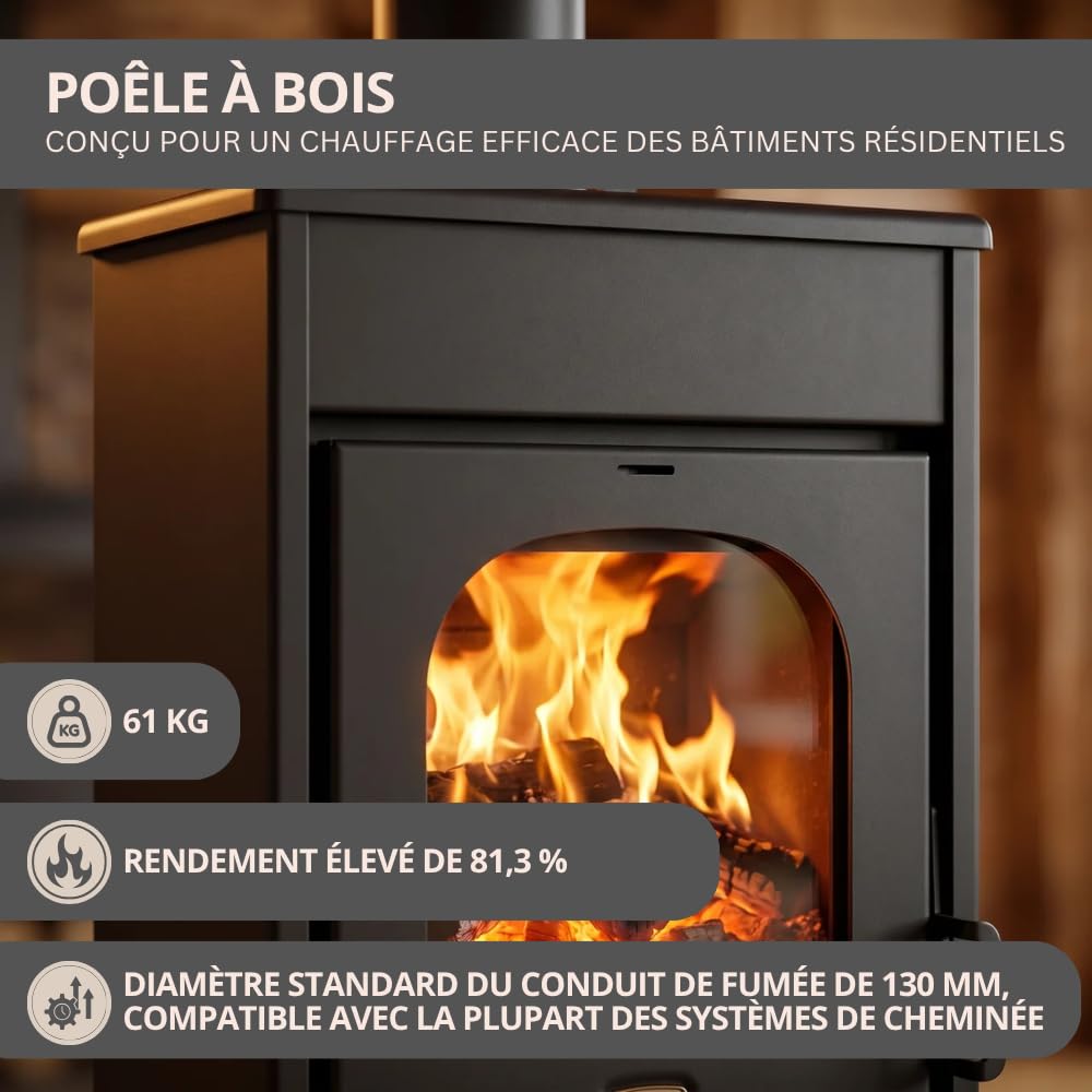 Prity KR D Poêle à bois avec manteau d'eau - Chauffage central - Marquage CE - Corps en acier de 2 mm - Poêle à bois