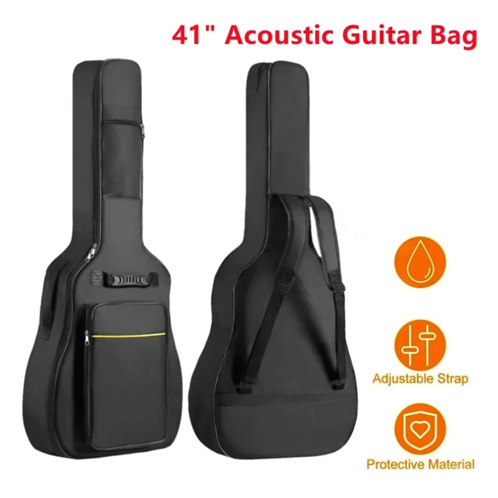 Pokrowiec na gitarę 41-calowy pokrowiec na gitarę akustyczną Wodoodporny nylon Oxford Podwójne paski Wyściełany czarny futerał Plecak koncertowy Instrument muzyczny