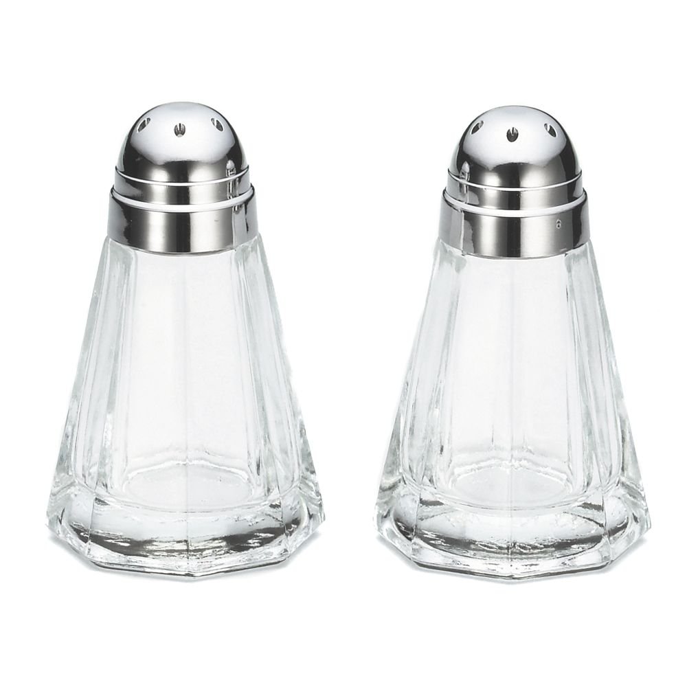 Tablecraft Paneled Glass Salt & Pepper Shakers with Chrome Lids