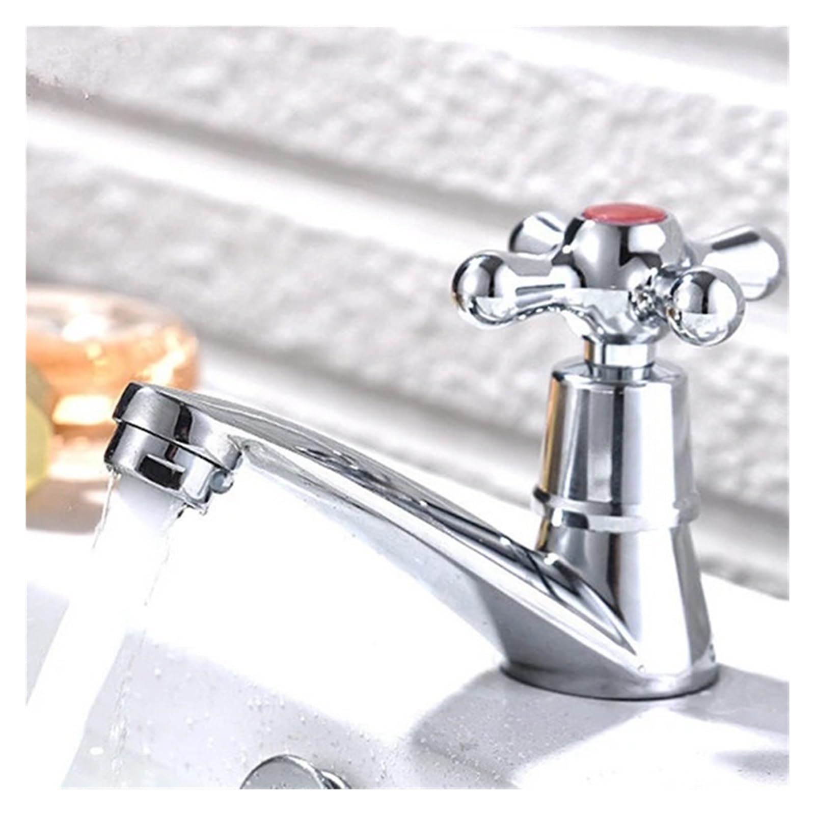Jvddi Red Ball Bathroom Basin Faucet Deck Mounted Mixer Tap Quick Open Single Cold Zinc Alloy Bathroom(Red Ball)