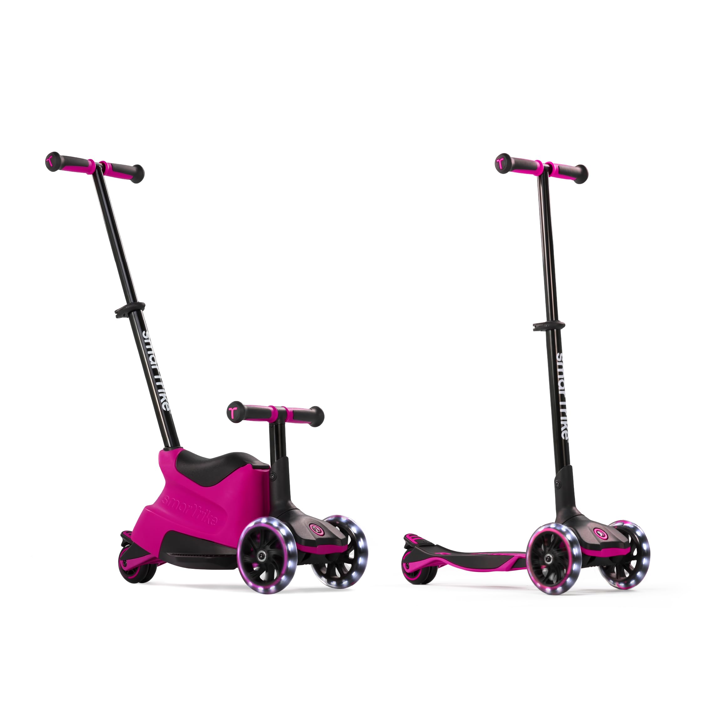 smarTrike Xtend Toddler Ride On Scooter Toy, Ages 1-12, Foldable Scooter for Kids with XL LED Wheels, Pink