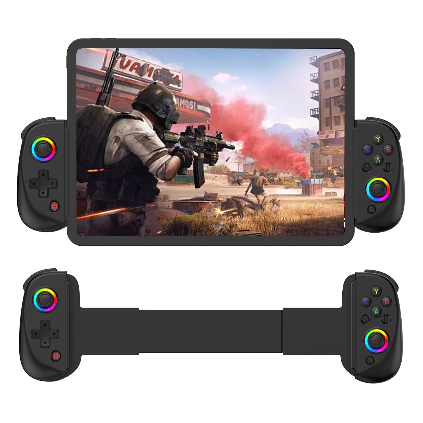 Megadream Mobiler Gaming Controller für iPad/Tablet (bis zu 10Zoll) Wireless Bluetooth RGB Gamepad für iPhone/Android/PC, Hall-Effekt-Joysticks mit Linear Trigger, Turbo Funktion - Schwarz