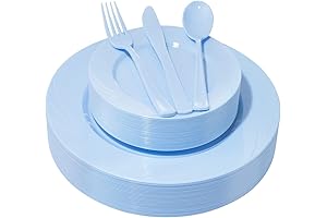 YOUBET 125-Piece Light Blue Plastic Party Plates Set