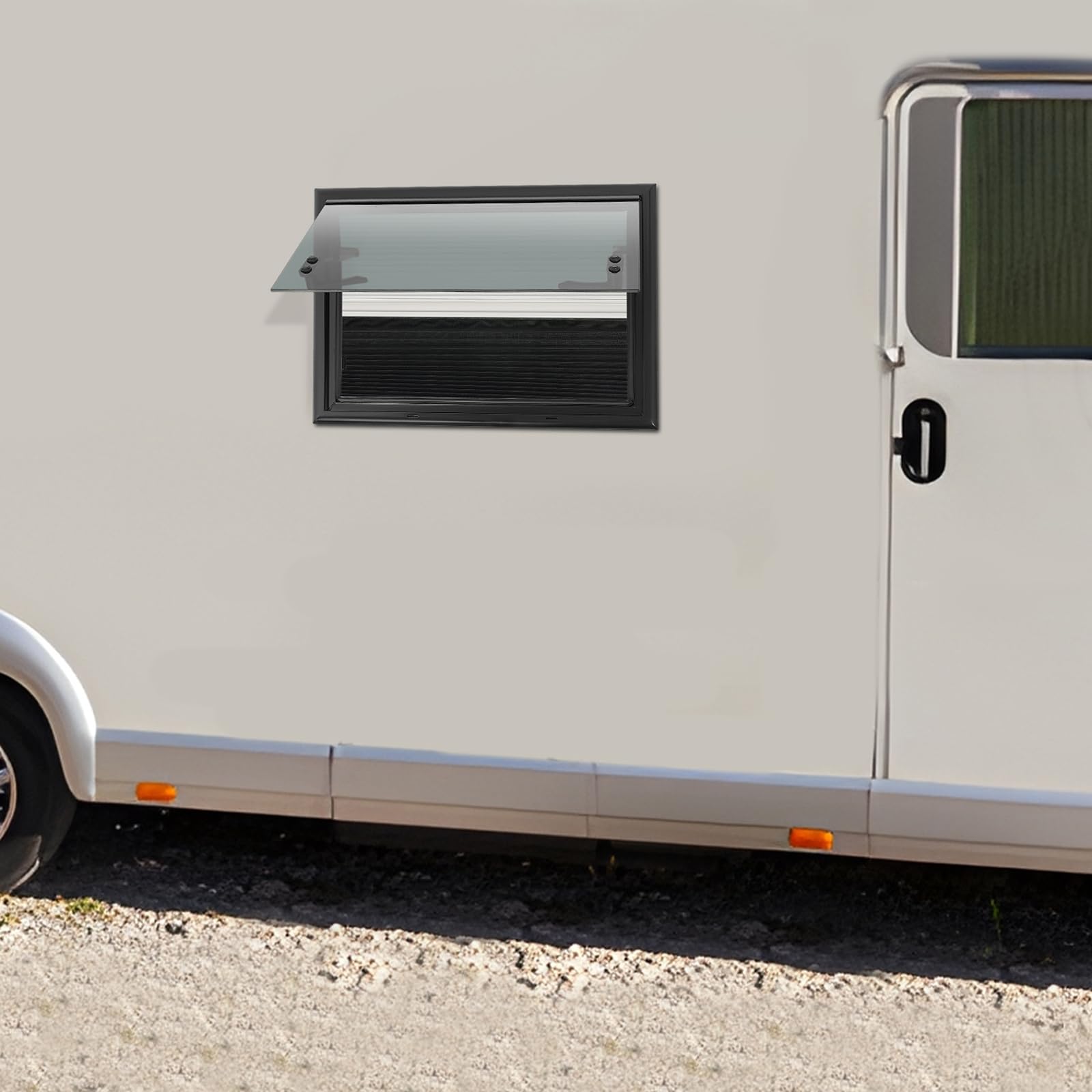 Ausstellfenster Wohnmobilfenster mit Integriertem Rollo und Fliegengitter, Wohnwagen Fenster Seitenfenster Wohnmobil Fenster, RV Externes Push Fenster für Wohnwagen Van Camper (500x350mm)