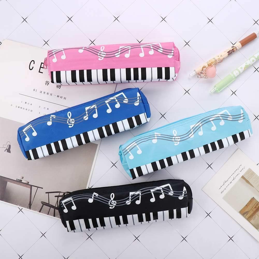 Gowxs Black Oxford Cloth Pencil Case,Square Single Layer Music Notes Piano Keyboard Pencil Case Pencil Holders and Pen Holders Large Capacity Pen Bags Stationery Office Supplies - Image 4