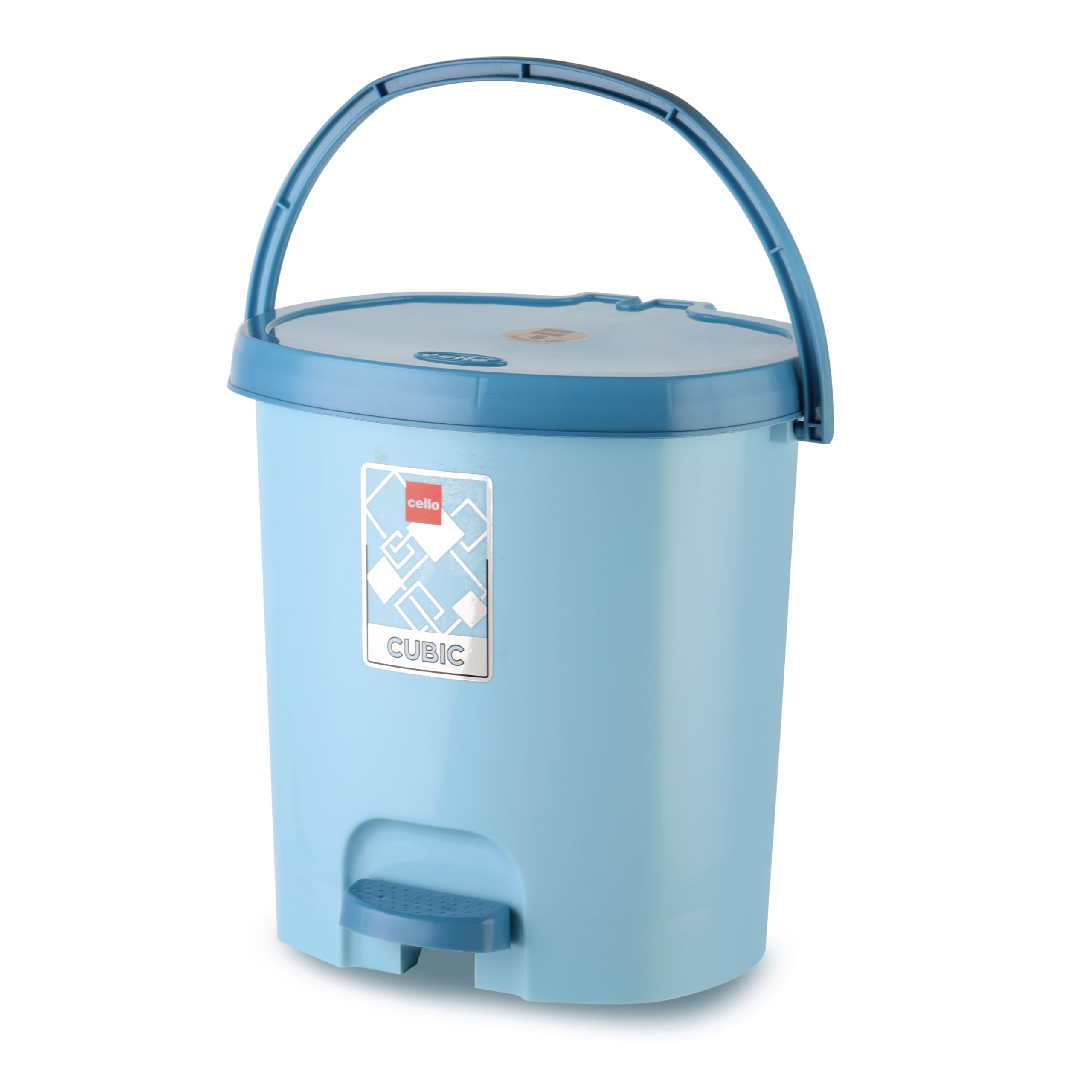 CELLO Cubic Plastic Pedal Dustbin Small Size | Trash Can Garbage Waste Bin with Lid & Handle | Ideal for Home, Kitchen, Office, Bathroom & Washroom | 7 Liters | Blue