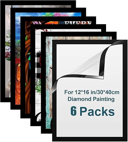 Paquete de 6 marcos de pintura de diamante, marcos para lienzo de pintura de diamante de 12 x 16 pulgadas, marcos de pintura de diamantes para