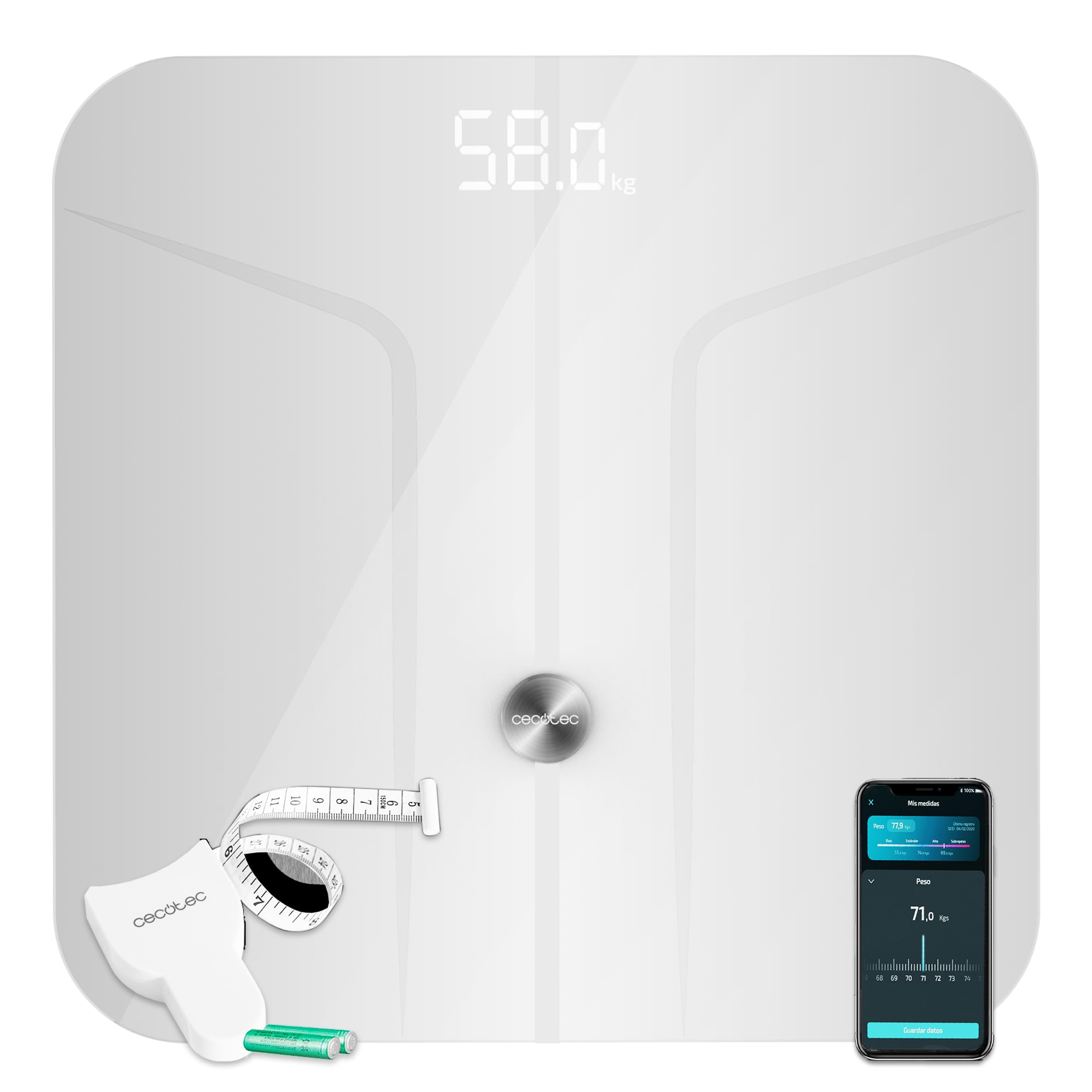 Cecotec Bilancia da bagno Surface Precision 970 Smart Healthy, Connessione Bluetooth 4.0, Misurazione dell'Impedenza Bioelettrica, Vetro Temperato, Display a LED
