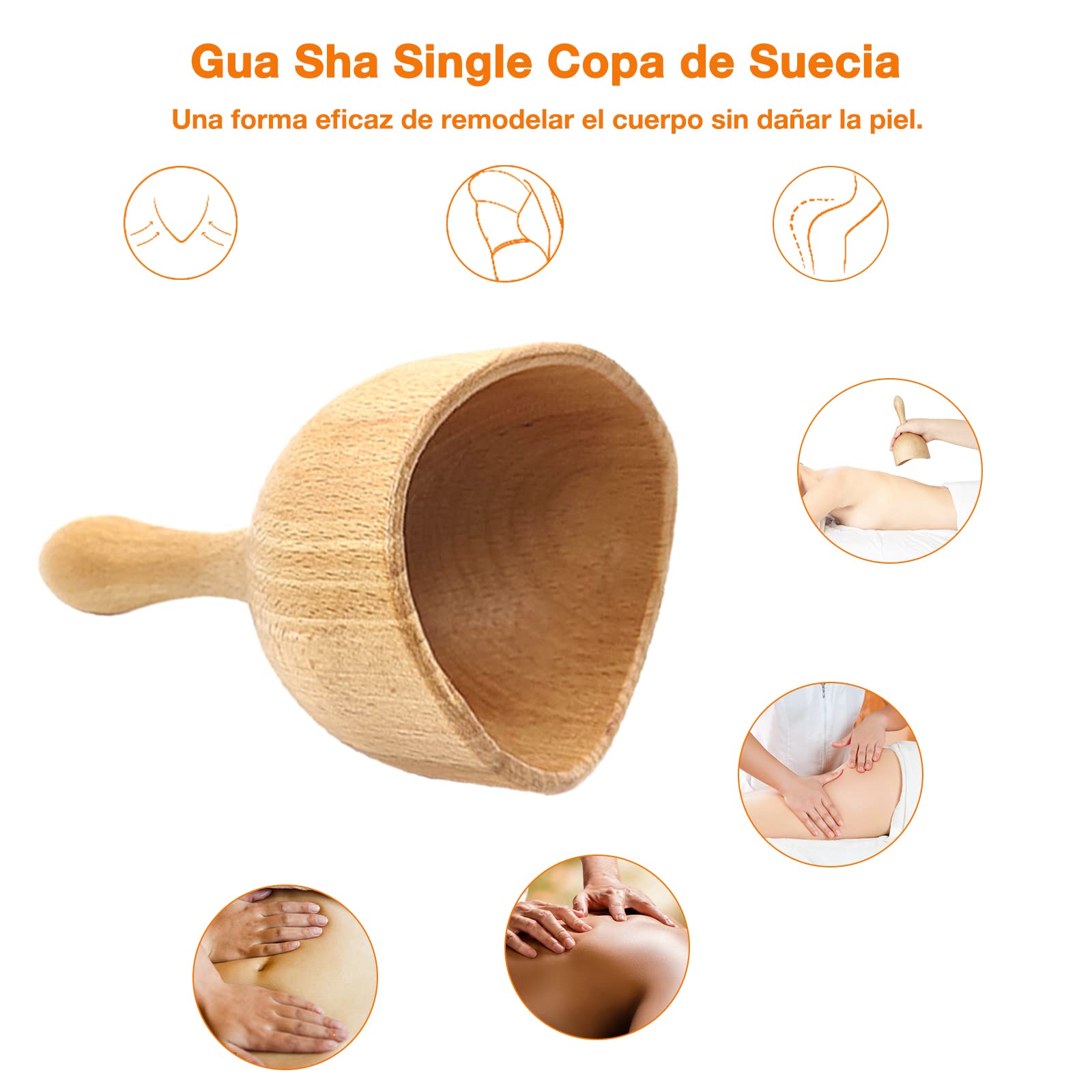 Set de 5 Kit Maderoterapia Corporal, Masajeador Anticelulitico, Copa Sueca Maderoterapia, Champiñones, Rodillo Masaje Muscular, Rodillo de cubos, guasha wood stick